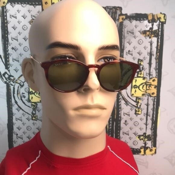 Brand New Gucci GG1048S 002 Round Sunglasses – Havana with Green Lenses ✨
